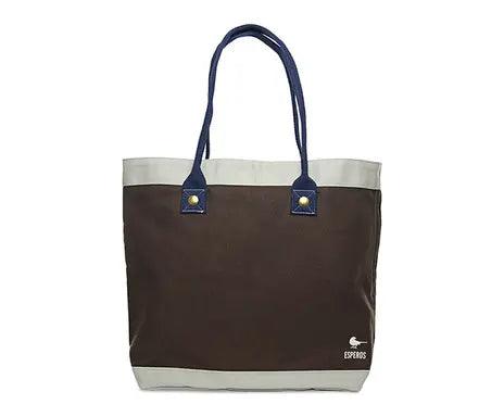 SAC CABAS JANE ESPEROS COTON marron chocolat et gris clair - Destockality